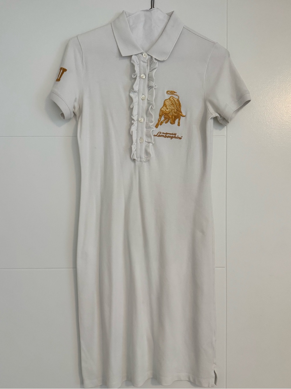 Lamborghini White Polo-Style Top with Black Script Logo